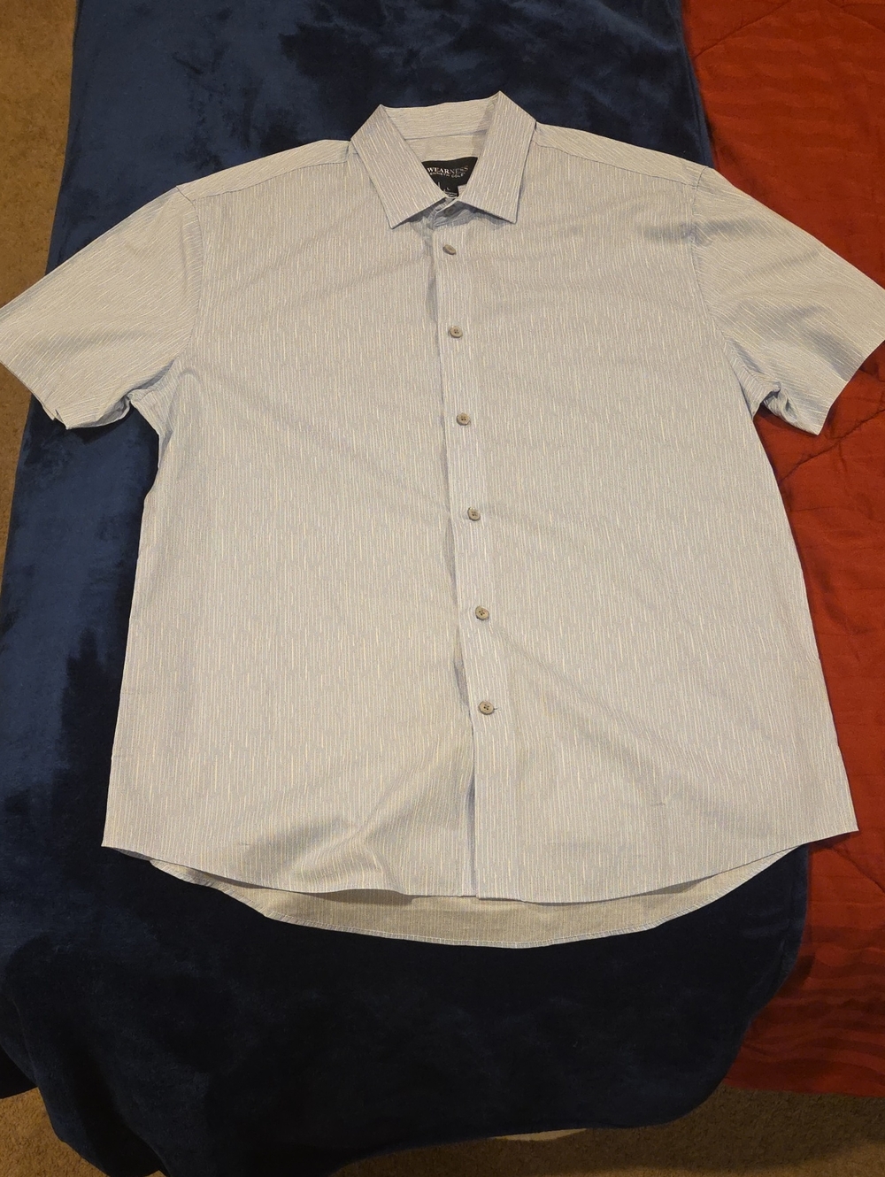 Kenneth Cole Light Blue Striped Short-Sleeve Shirt size L